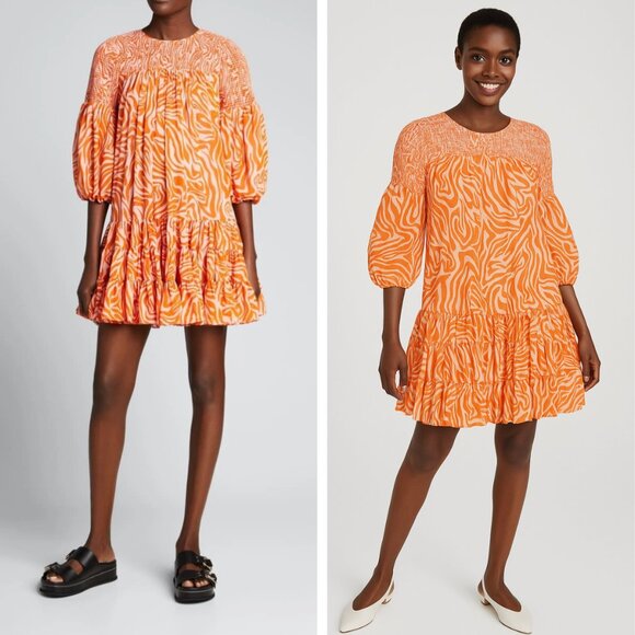 Cinq A Sept Rika Billowed Sleeve Mini Dress Orange Swirl Retro Party Preppy - Picture 1 of 10
